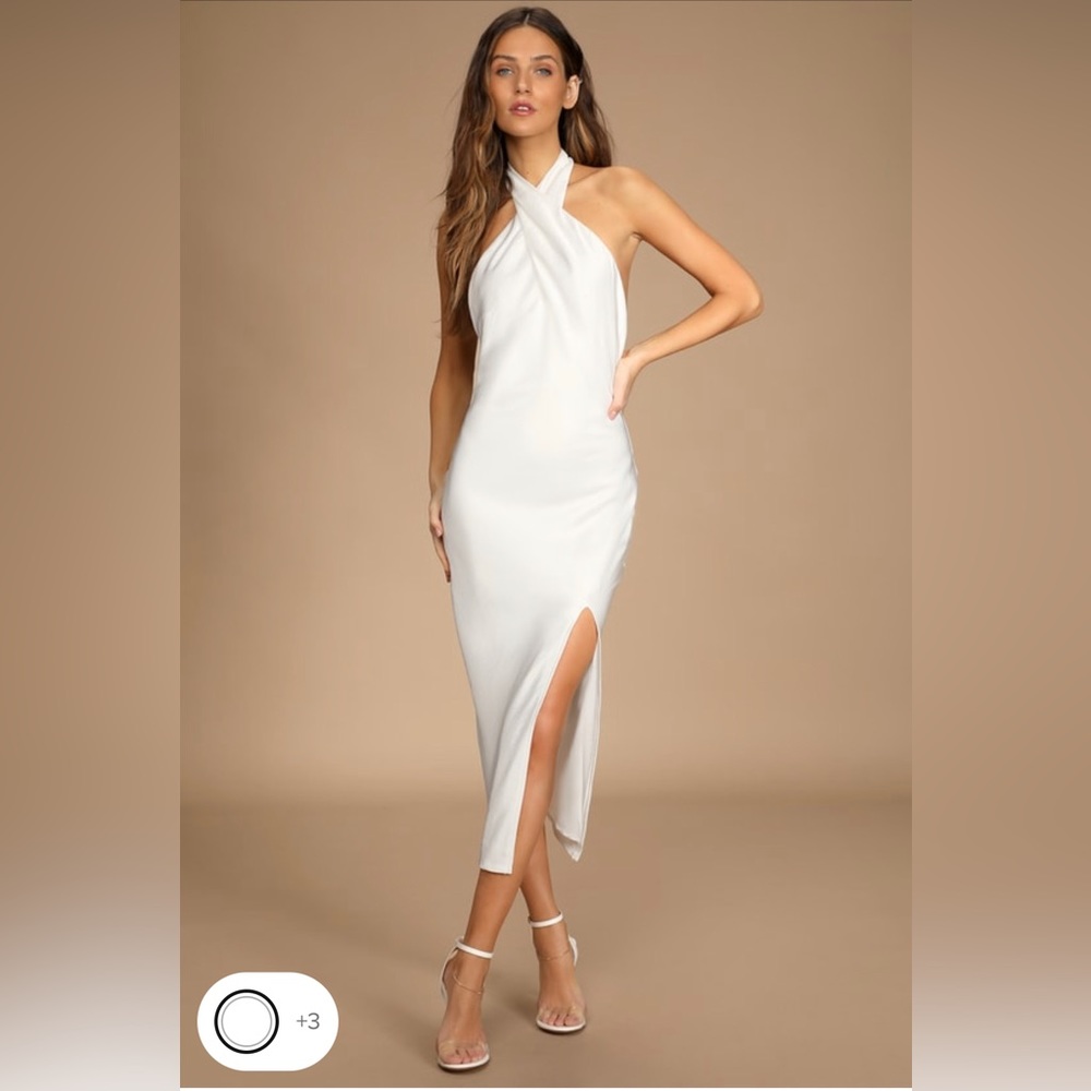 NWT Lulus White Satin Halter Dress sz XS